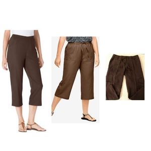 J. Crew 100% Linen Lounge Cargo Brown Hi-Rise capri pants Wide Leg Size 12●